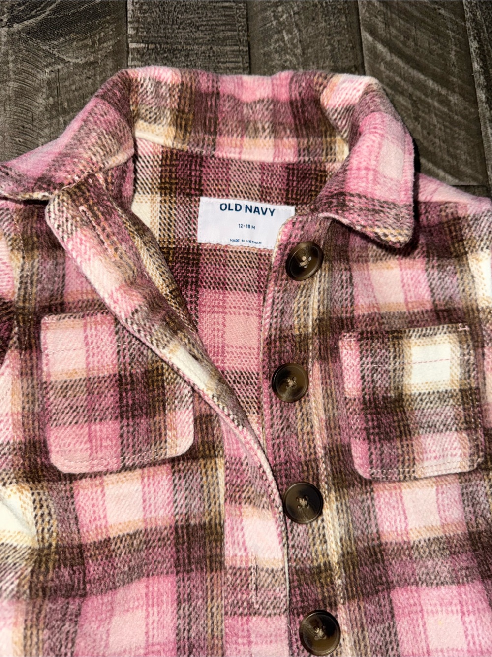 Old Navy Pink and Brown Plaid Button-Front Shacket - Picture 3 of 4